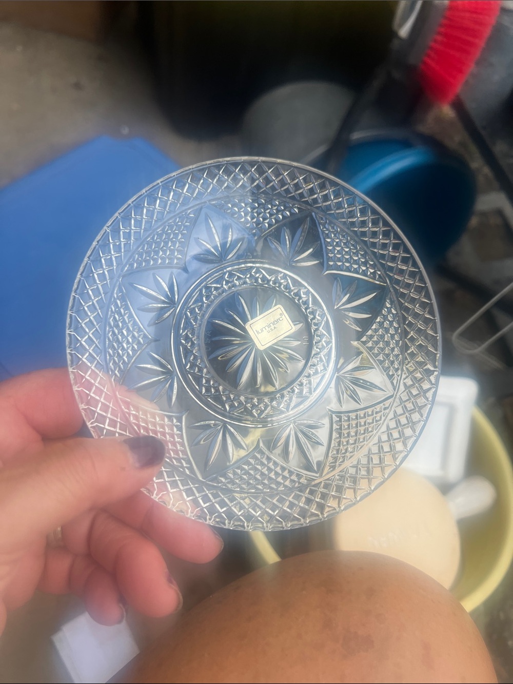 Retro Pressed Glass Decorative Saucer - Clear